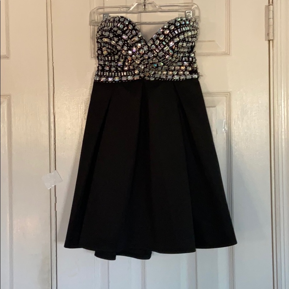 Black Strapless dress with gems